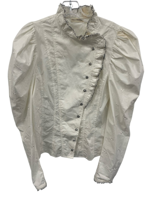 Ulla Johnson Size 4 White & Black Cotton Long Sleeve Floral Embroidery Top White & Black / 4