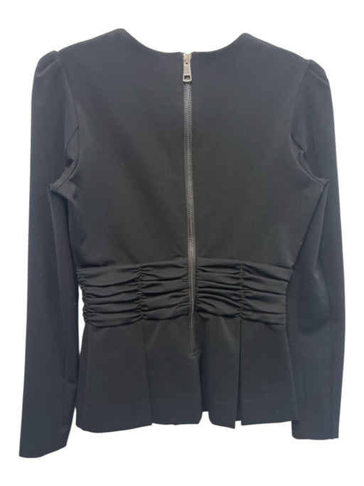 Burberry Size Small Black Acetate Blend Long Sleeve Pleated Peplum Back Zip Top Black / Small