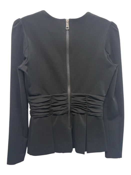 Burberry Size Small Black Acetate Blend Long Sleeve Pleated Peplum Back Zip Top Black / Small