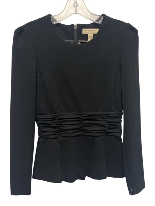 Burberry Size Small Black Acetate Blend Long Sleeve Pleated Peplum Back Zip Top Black / Small