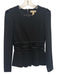 Burberry Size Small Black Acetate Blend Long Sleeve Pleated Peplum Back Zip Top Black / Small