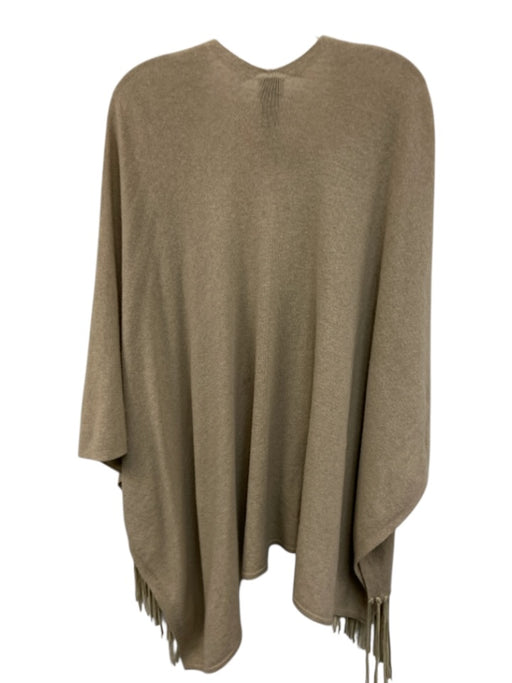 Armani Collezioni Beige Wool Blend Goat Leather Fringe Shawl Beige / One Size