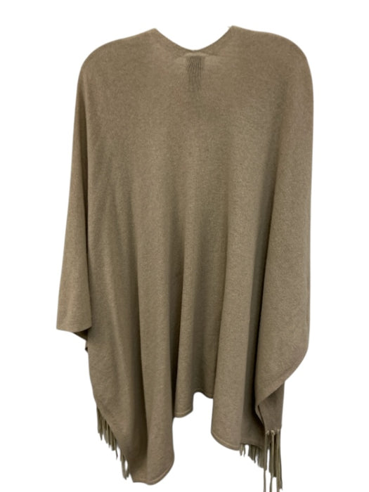Armani Collezioni Beige Wool Blend Goat Leather Fringe Shawl Beige / One Size