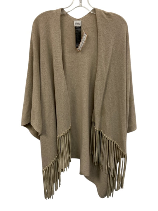 Armani Collezioni Beige Wool Blend Goat Leather Fringe Shawl Beige / One Size