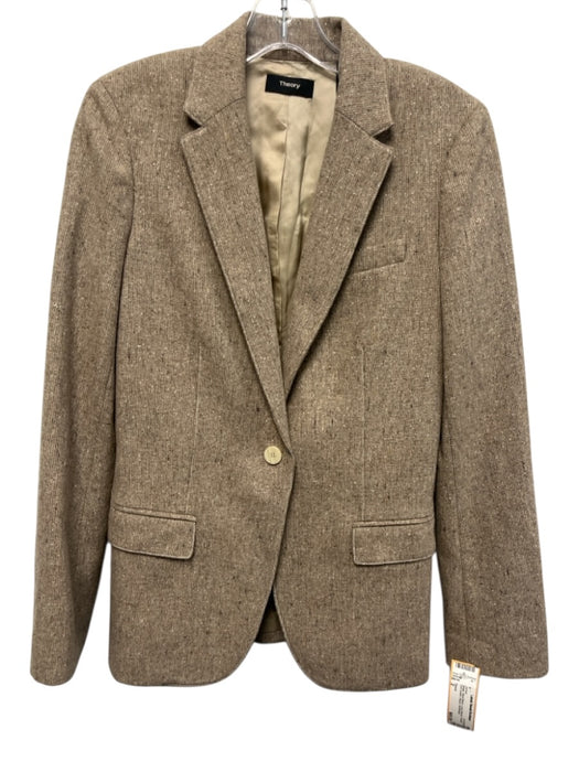 Theory Size 2 Beige Wool Blend Long Sleeve Tweed One Button Blazer Jacket Beige / 2