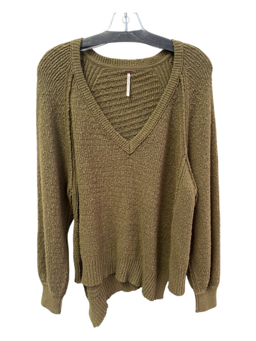 Free People Size XS Moss Green Cotton V Neck Long Sleeve Side Slit Sweater Moss Green / XS