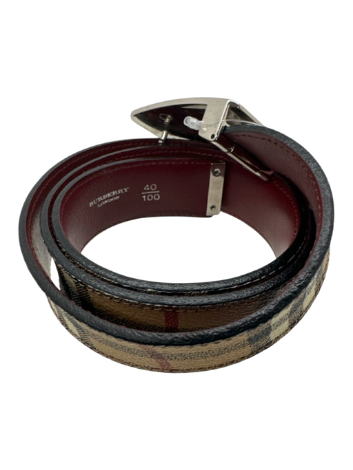 Burberry Beige, Black, Red Coated Leather Silver Hardware Novacheck Thin Belts Beige, Black, Red / 40/100