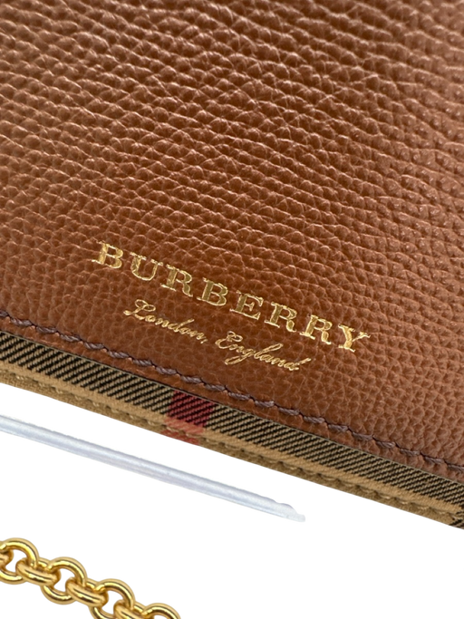 Burberry Brown, Beige, Red Pebble Leather Magnetic  Flap Novacheck Crossbody Bag Brown, Beige, Red / XS/S