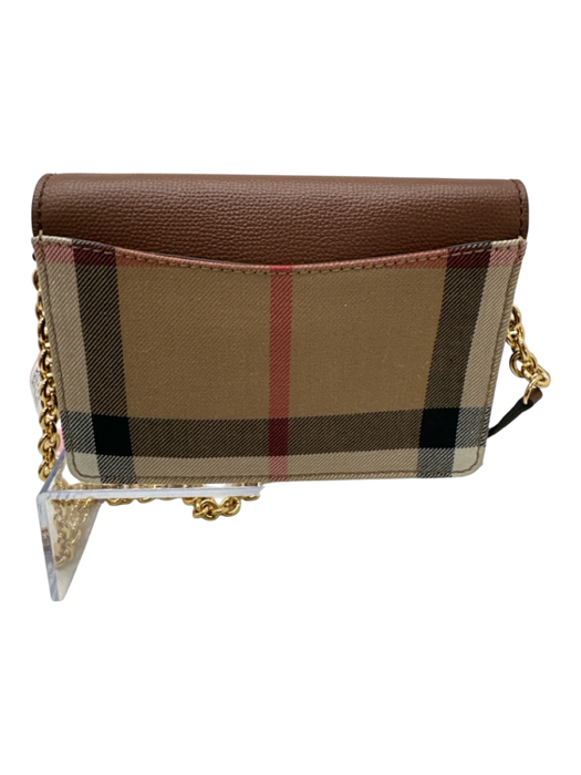 Burberry Brown, Beige, Red Pebble Leather Magnetic  Flap Novacheck Crossbody Bag Brown, Beige, Red / XS/S