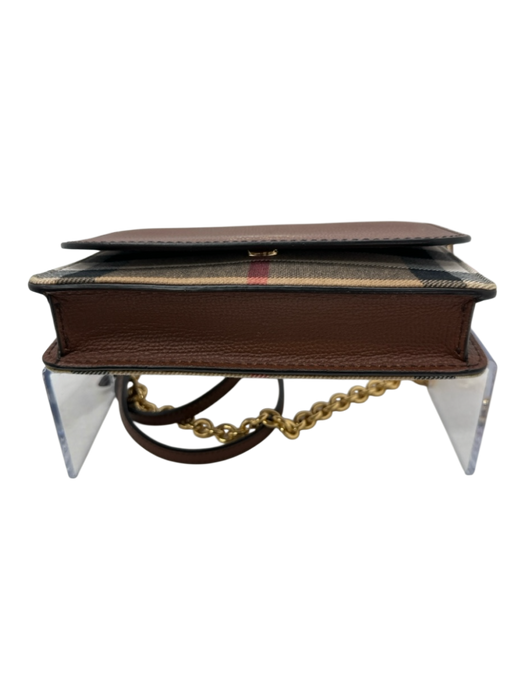 Burberry Brown, Beige, Red Pebble Leather Magnetic  Flap Novacheck Crossbody Bag Brown, Beige, Red / XS/S