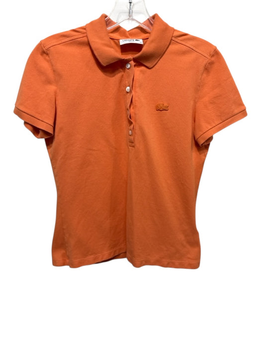 Lacoste Size S Orange Cotton Blend Short Sleeve Textured Polo Logo Top Orange / S