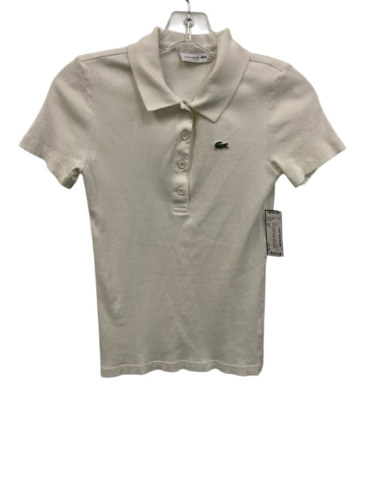 Lacoste Size 38 White Cotton Short Sleeve Ribbed Polo Top White / 38