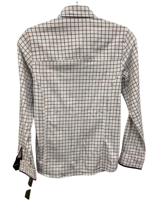 Cordings Size 4 White, Navy, Burgundy Cotton Blend Long Sleeve Windowpane Top White, Navy, Burgundy / 4