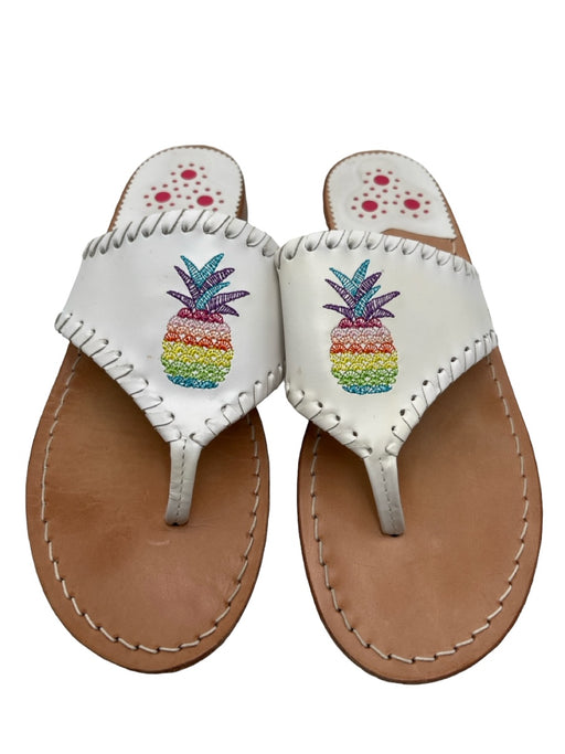 Jack Rogers Shoe Size 8 White & Multi Leather Pineapple Print Thong Flat Sandals White & Multi / 8