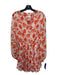 Misa Size S White & Orange Polyester Floral Ruffle Neckline Long Sleeve Dress White & Orange / S