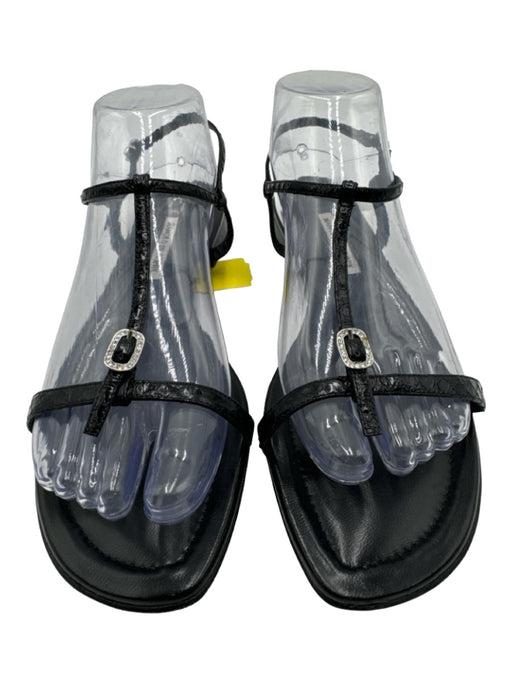 Manolo Blahnik Shoe Size 41.5 Black Leather T Strap Open Toe Ankle Strap Sandals Black / 41.5