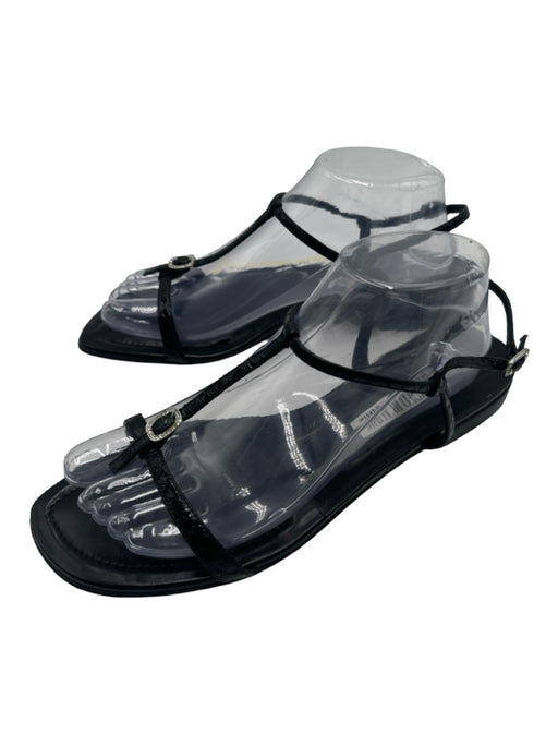 Manolo Blahnik Shoe Size 41.5 Black Leather T Strap Open Toe Ankle Strap Sandals Black / 41.5
