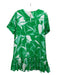 Milly Size 6 Green & White Silk Blend Floral Round Neck Short Sleeve Shift Dress Green & White / 6