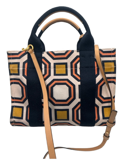 Tory Burch Navy & Beige Canvas & Leather Geometric Hand & Crossbody Bag Navy & Beige / S