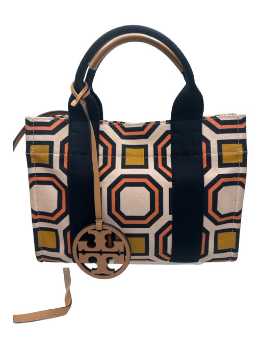 Tory Burch Navy & Beige Canvas & Leather Geometric Hand & Crossbody Bag Navy & Beige / S