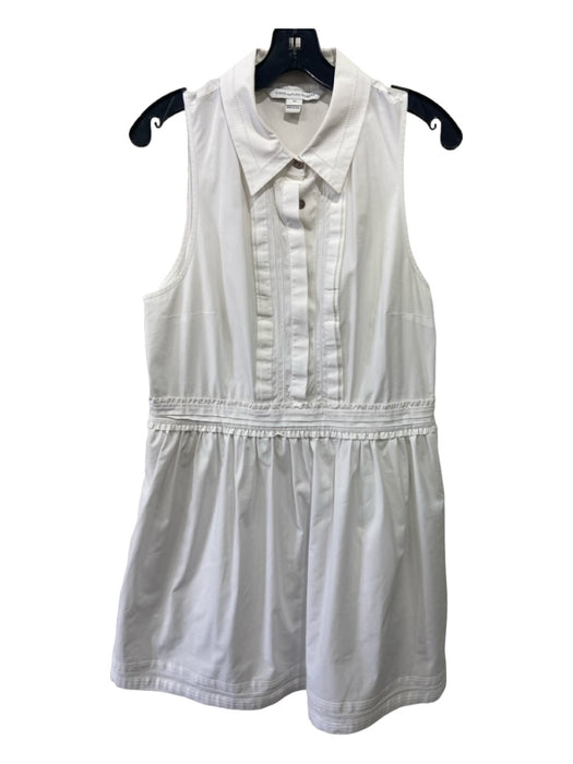 Diane Von Furstenberg Size 14 White Cotton Sleeveless Side Zip Ruffle Dress White / 14