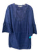 Trina Turk Size 8 Navy Cotton U Neck Eyelet Bell Sleeves Shift Dress Navy / 8