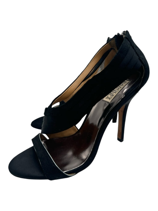 Badgley Mischka Shoe Size 9.5 Black Satin & Suede open toe Pleated Pumps Black / 9.5