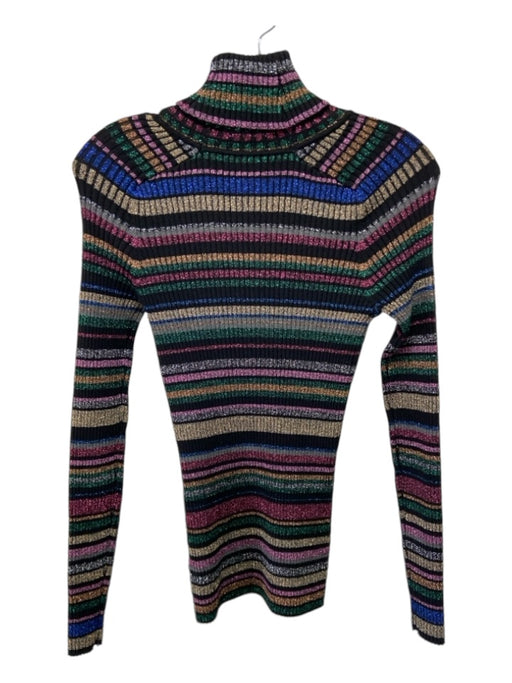 Milly Size S Black & Multi Viscose Blend Long Sleeve Striped turtle neck Sweater Black & Multi / S