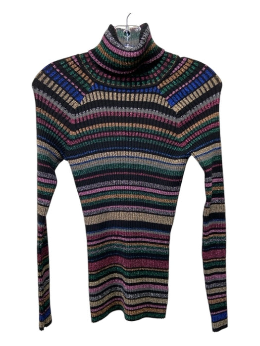 Milly Size S Black & Multi Viscose Blend Long Sleeve Striped turtle neck Sweater Black & Multi / S