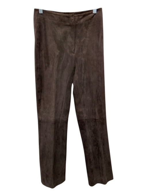 Saks Fifth Ave Size 2 Brown Suede Zip & Hook Closure Paneled Straight Pants Brown / 2