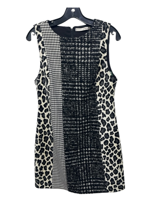 Alice + Olivia Size 6 Black & White Wool Blend Pattern Block Sleeveless Dress Black & White / 6