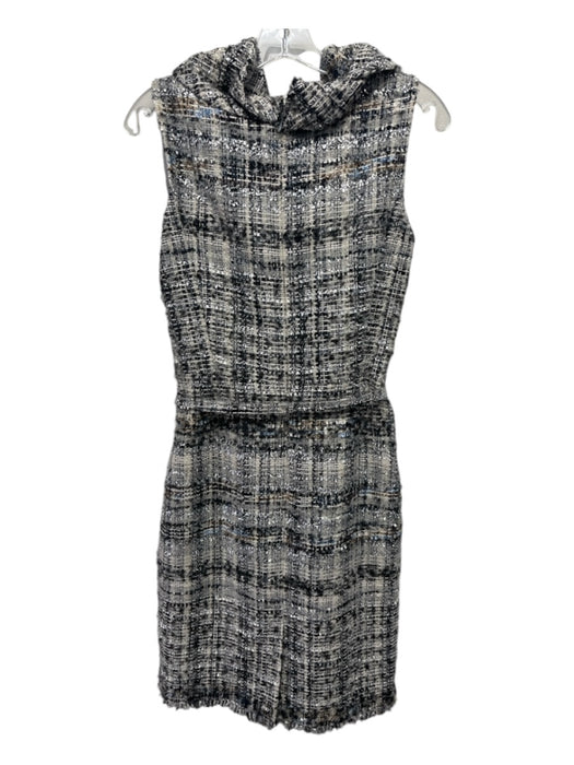 Oscar De La Renta Size 8 Gray Print Wool Blend Tweed Collar Belt attached Dress Gray Print / 8