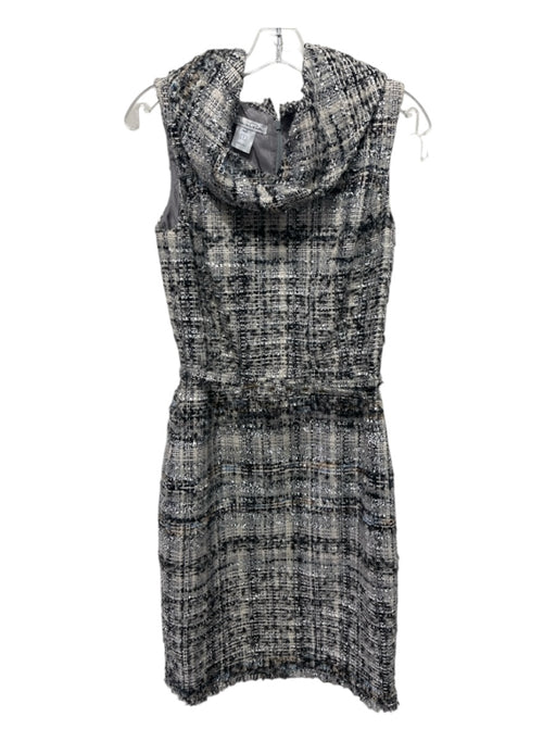 Oscar De La Renta Size 8 Gray Print Wool Blend Tweed Collar Belt attached Dress Gray Print / 8