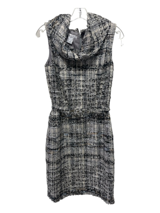 Oscar De La Renta Size 8 Gray Print Wool Blend Tweed Collar Belt attached Dress Gray Print / 8