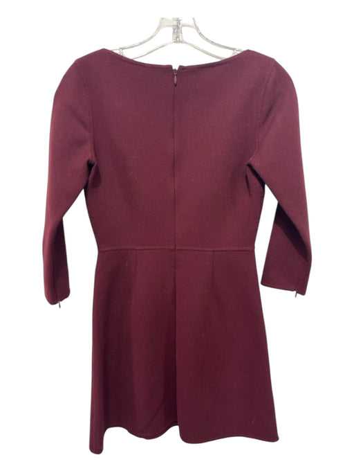 Theory Size 2 Burgundy Red Wool 3/4 Sleeve Boat Neck Knee Length Dress Burgundy Red / 2