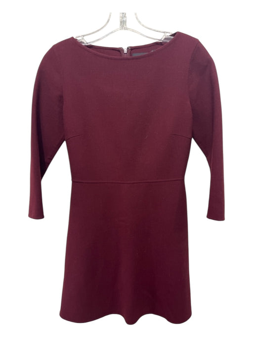 Theory Size 2 Burgundy Red Wool 3/4 Sleeve Boat Neck Knee Length Dress Burgundy Red / 2