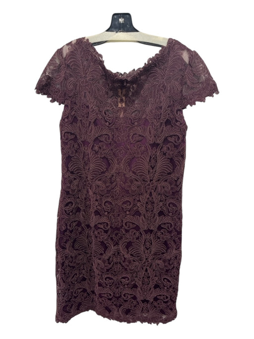 Tadashi Shoji Size 16 Plum Print Rayon Blend Lace Cap Sleeve Knee Length Dress Plum Print / 16