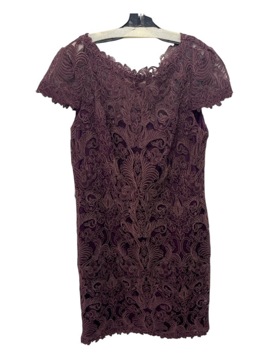 Tadashi Shoji Size 16 Plum Print Rayon Blend Lace Cap Sleeve Knee Length Dress Plum Print / 16