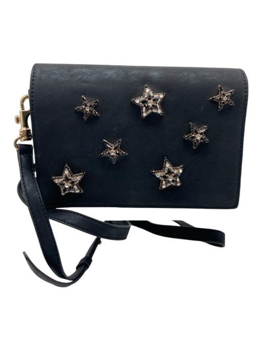 Anna Sui Black Faux Leather Chain Strap Flap Crossbody Bag Black / S