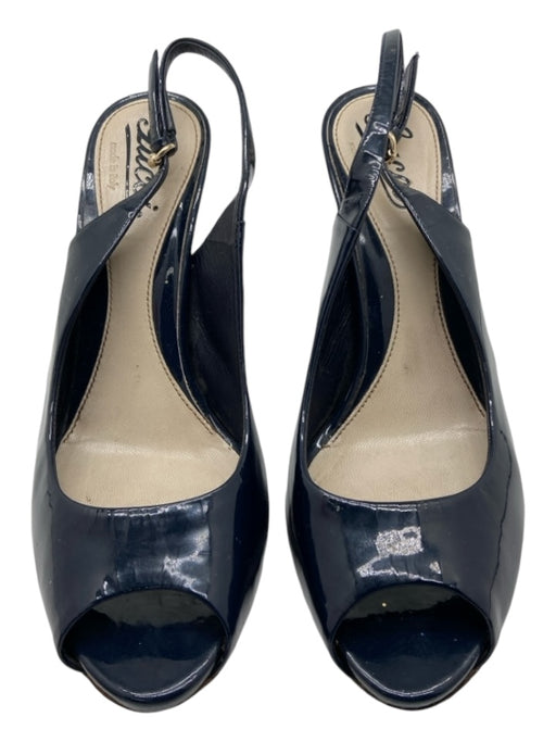 Gucci Shoe Size 38.5 Navy Patent Leather Peep Toe Slingback Skinny Pumps Navy / 38.5