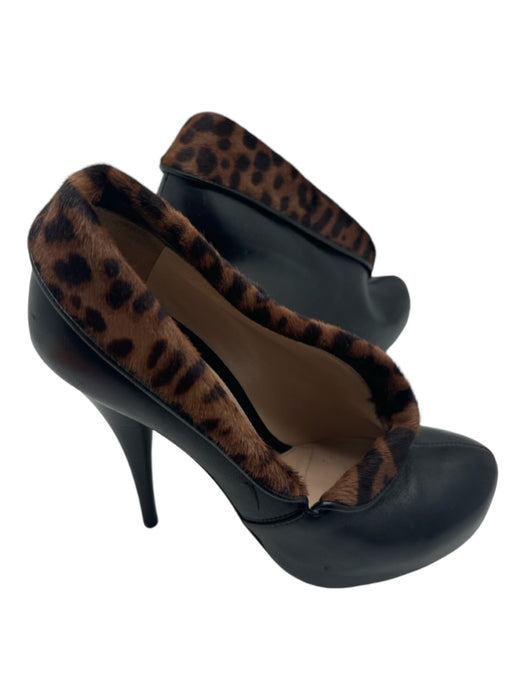 Fendi Shoe Size 37.5 Black & Brown Leather & Cow Fur Animal Print Pumps Black & Brown / 37.5