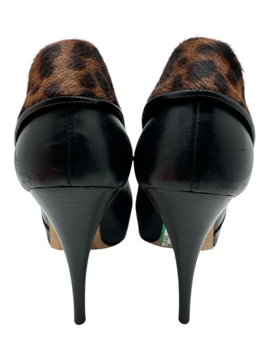 Fendi Shoe Size 37.5 Black & Brown Leather & Cow Fur Animal Print Pumps Black & Brown / 37.5