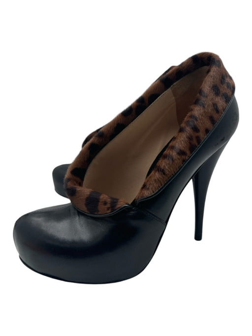 Fendi Shoe Size 37.5 Black & Brown Leather & Cow Fur Animal Print Pumps Black & Brown / 37.5