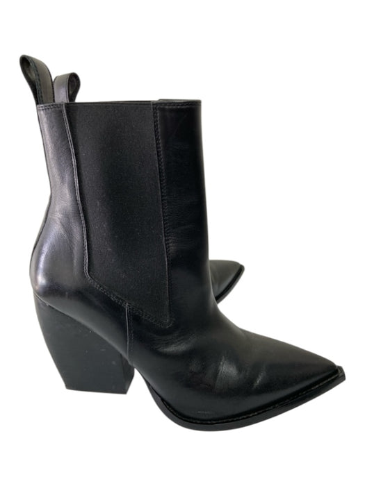 All Saints Shoe Size 39 Black Leather Pointed Toe Stacked Block Heel Booties Black / 39