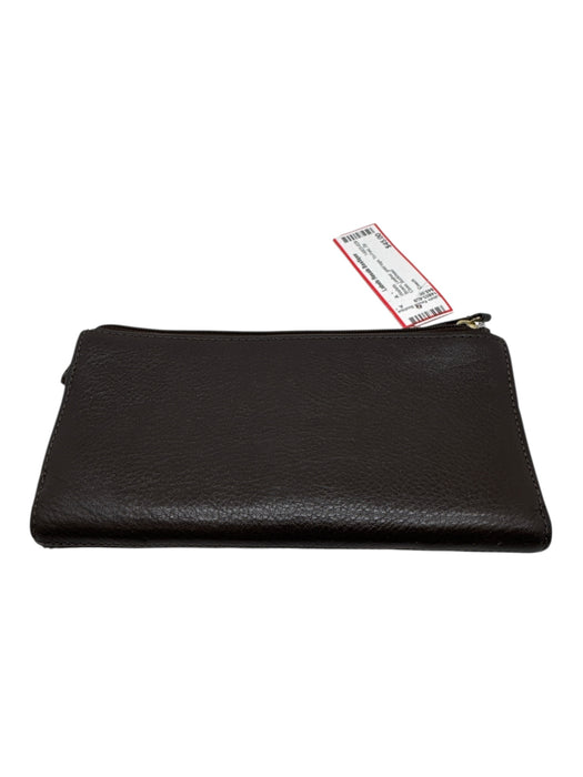 Coach Brown Leather gold logo Tri-Fold Zip Close Wallets Brown