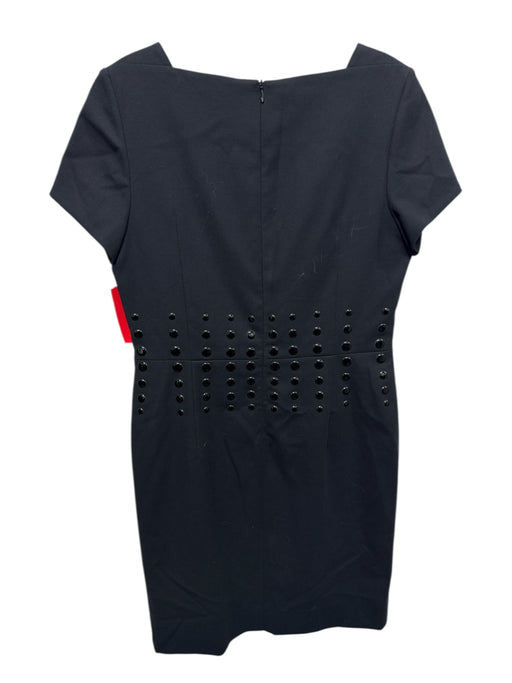 Escada Size 40 Black Cotton Blend Short Sleeve Princess Seams Dotted Shift Dress Black / 40