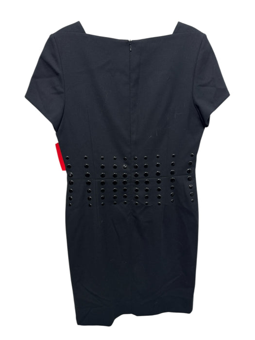 Escada Size 40 Black Cotton Blend Short Sleeve Princess Seams Dotted Shift Dress Black / 40