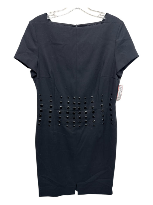 Escada Size 40 Black Cotton Blend Short Sleeve Princess Seams Dotted Shift Dress Black / 40