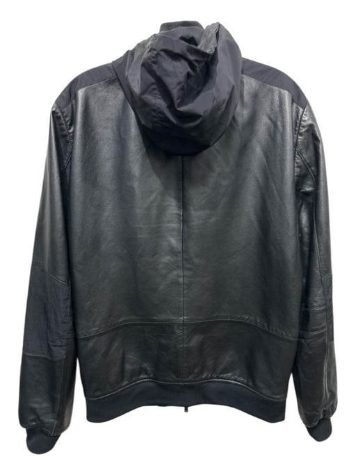 Michael Kors Size M Black Leather Fabric Block Hooded Zip Up Jacket Black / M