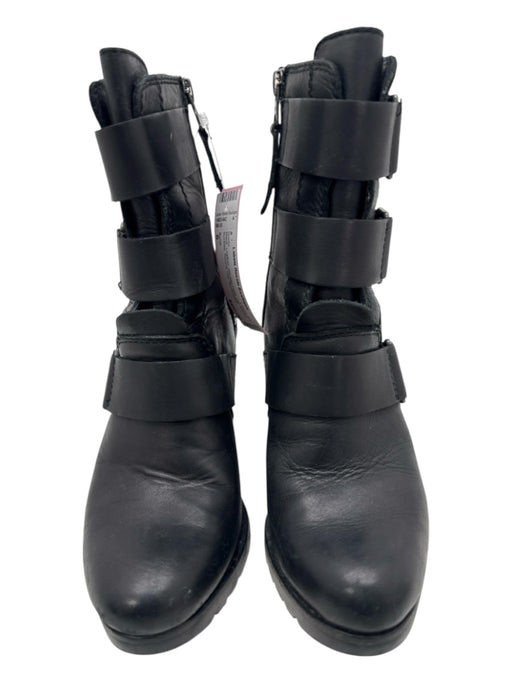 Sorel Shoe Size 6 Black Leather Wedge Heel Zip Ankles Buckles Round Toe Boots Black / 6